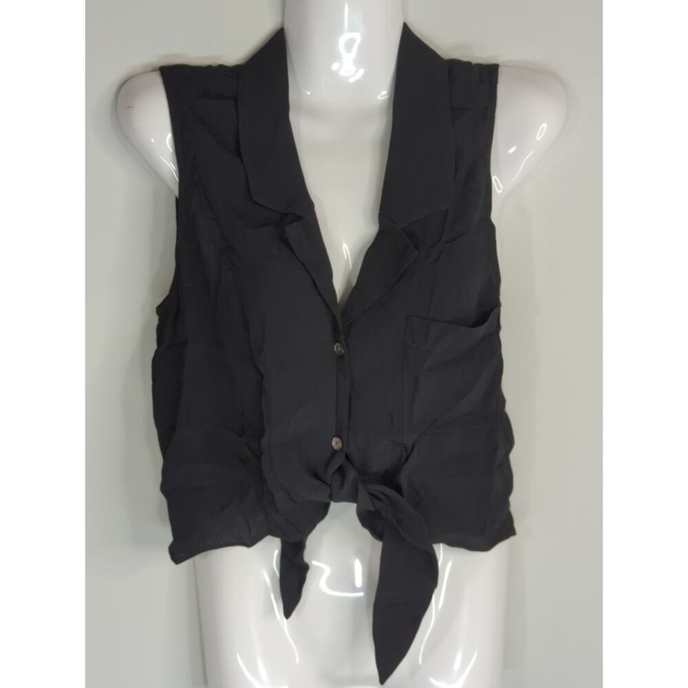 Aritzia Wilfred Free Black Button Down Tie Waist Sleeveless Casual Top Women's S
